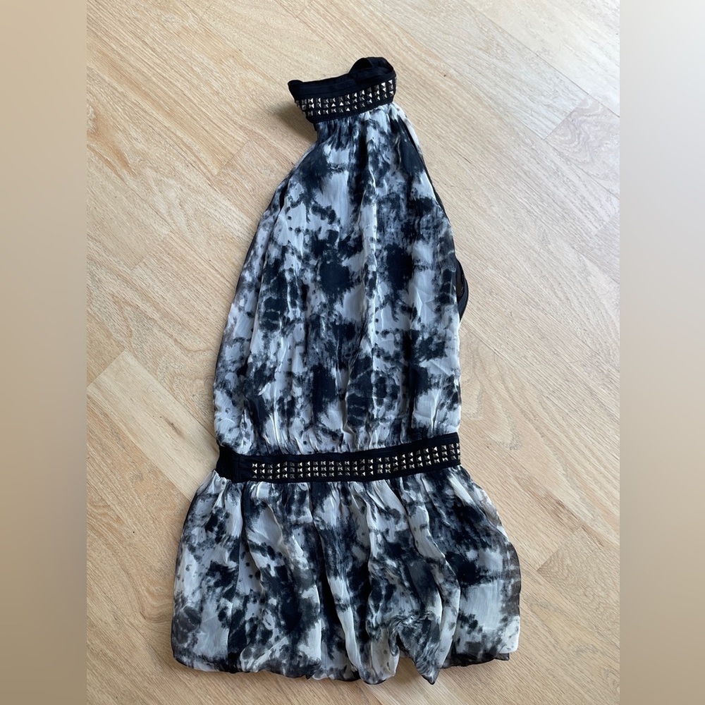 Venus Black & White Tie-Dye Studded Halter Dress NWT